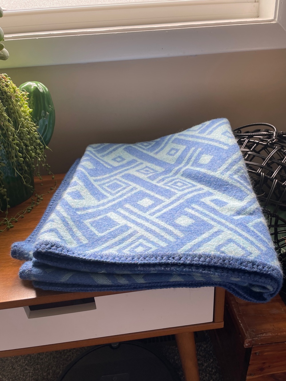 Alpaca blend Ccahuantico Throw Blanket Blue Geometric Peru LN